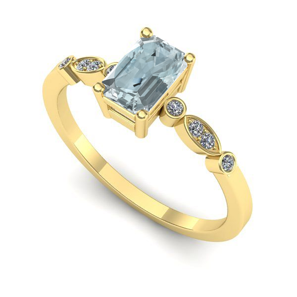 Inel de logodna din aur galben cu aquamarin