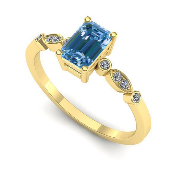 Inel logodna din aur galben cu diamant de laborator albastru