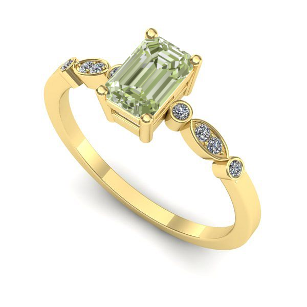 Inel din aur galben cu diamant de laborator verde