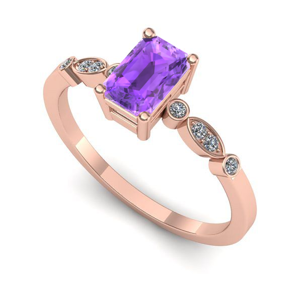 Inel de logodna din aur roz cu ametist