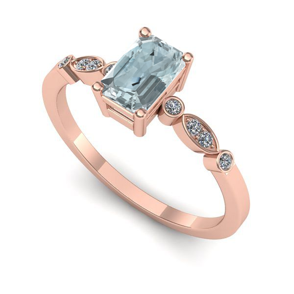 Inel logodna din aur roz cu aquamarin