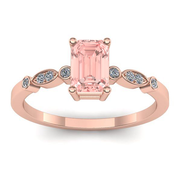 Inel cu diamant de laborator roz dreptunghiular