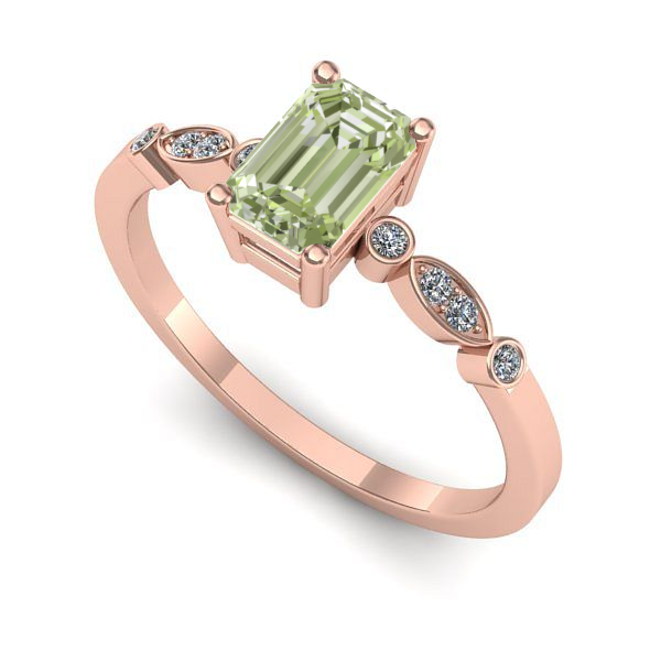 Inel logodna din aur roz cu diamant de laborator verde