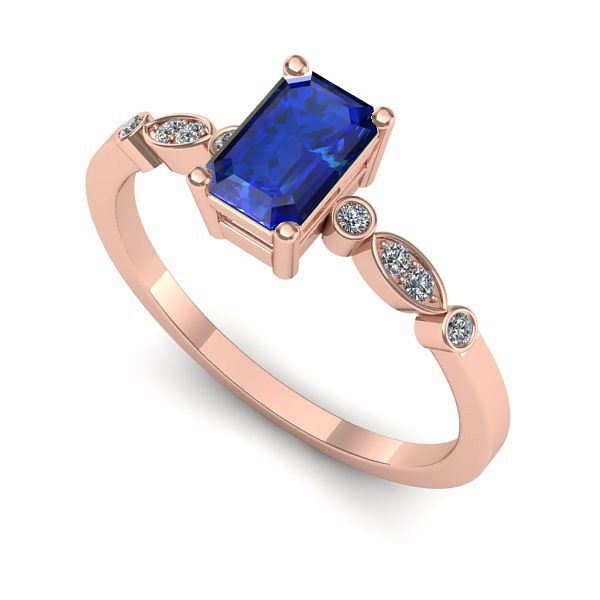 Inel de logodna din aur roz cu safir