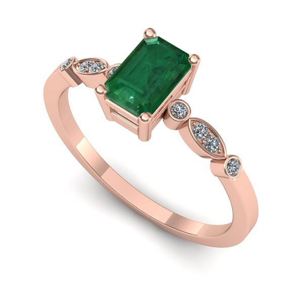 Inel de logodna din aur roz cu smarald