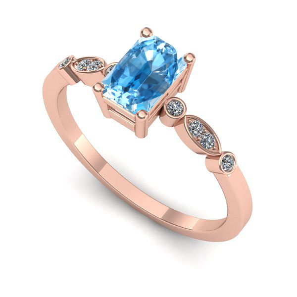Inel logodna din aur roz cu topaz blue