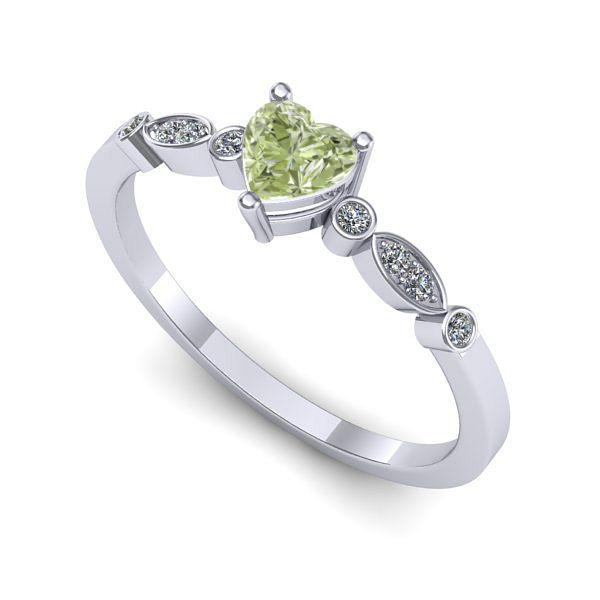 Inel logodna din aur alb cu diamant de laborator verde