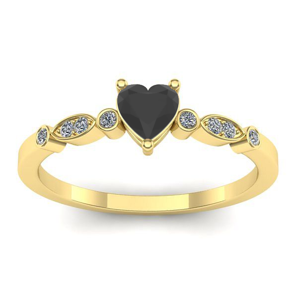 Inel cu diamant negru inima