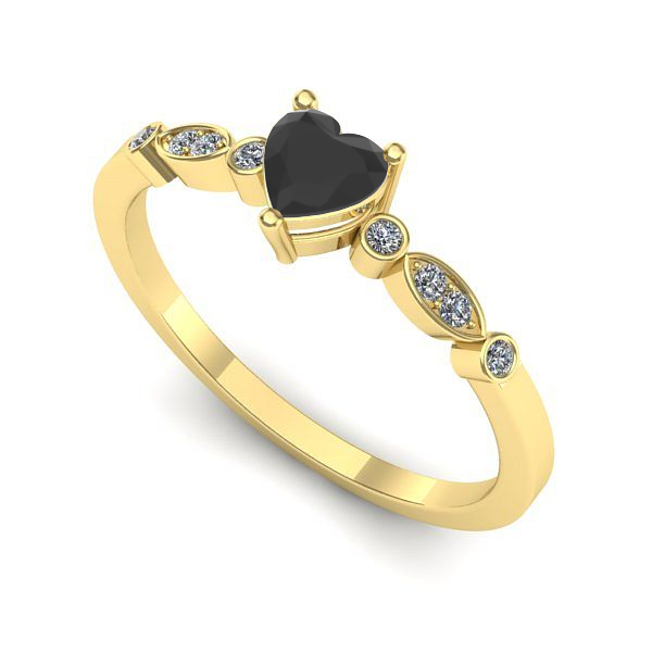 Inel logodna din aur galben cu diamant negru