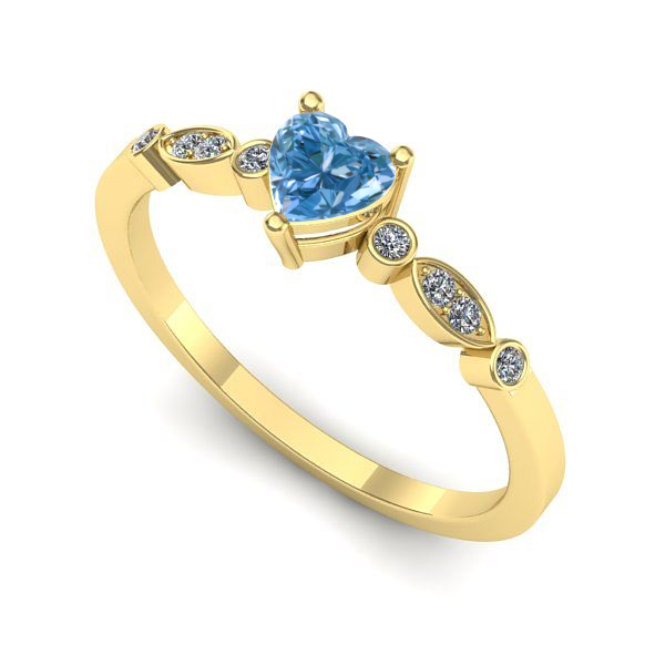 Inel de logodna din aur galben cu diamant de laborator albastru