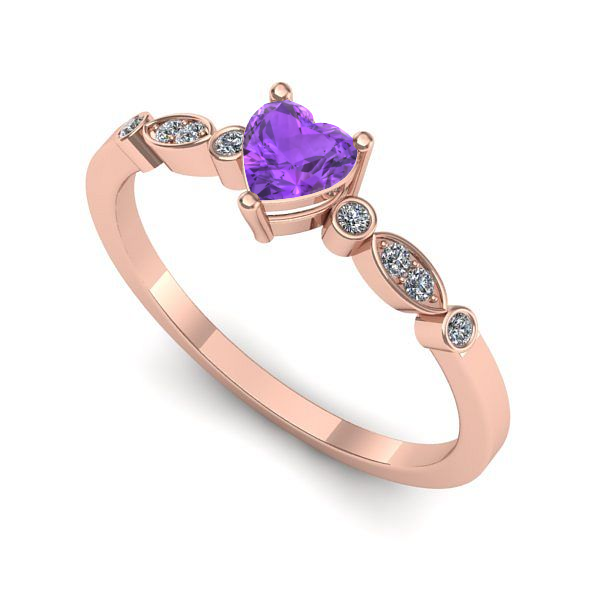 Inel logodna din aur roz cu ametist