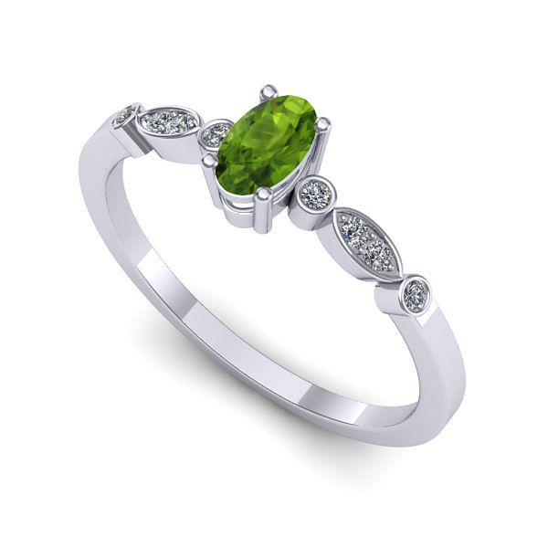 Inel logodna din aur alb cu peridot