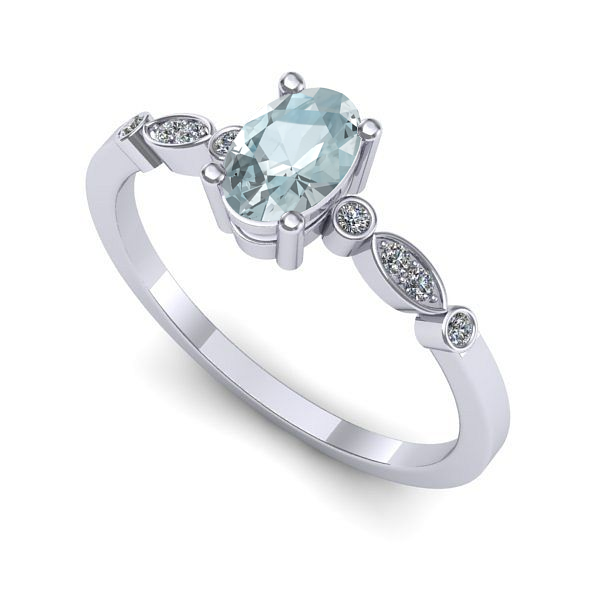 Inel logodna din aur alb cu aquamarin