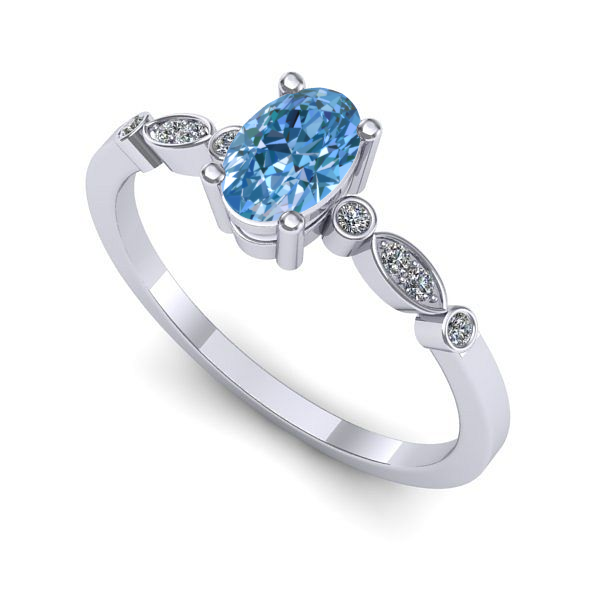 Inel logodna din aur alb cu diamant de laborator albastru
