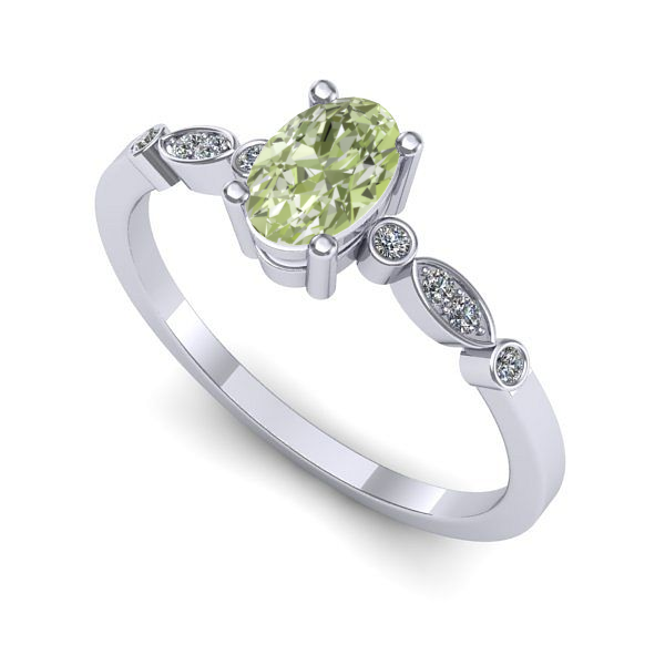 Inel de logodna din aur alb cu diamant de laborator verde