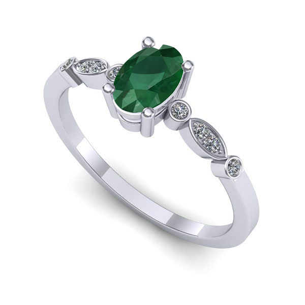 Inel logodna din aur alb cu smarald