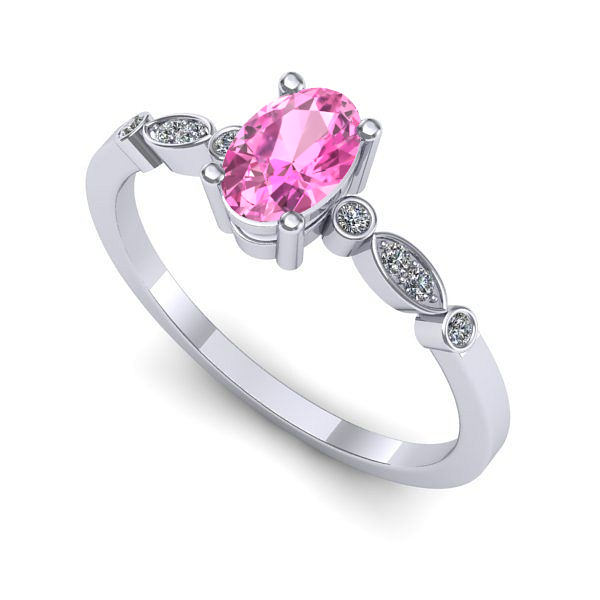 Inel de logodna din aur alb cu safir roz