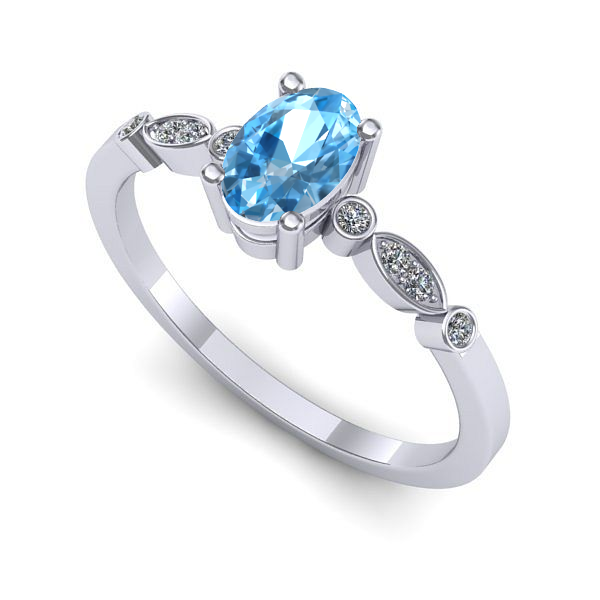 Inel logodna din aur alb cu topaz blue