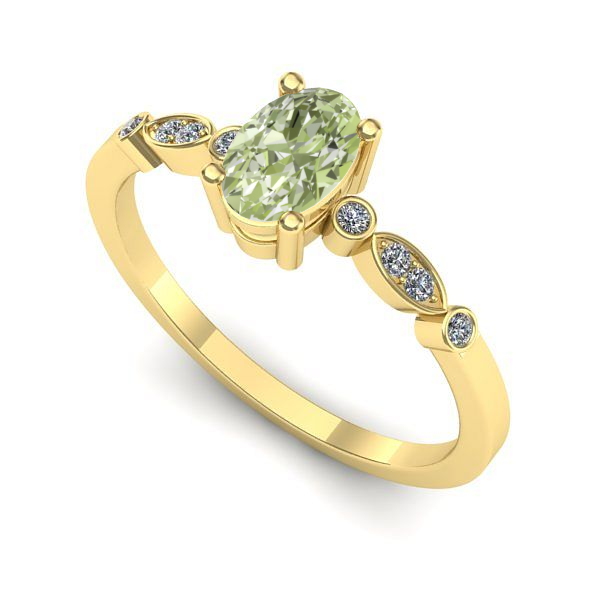 Inel de logodna din aur galben cu diamant de laborator verde