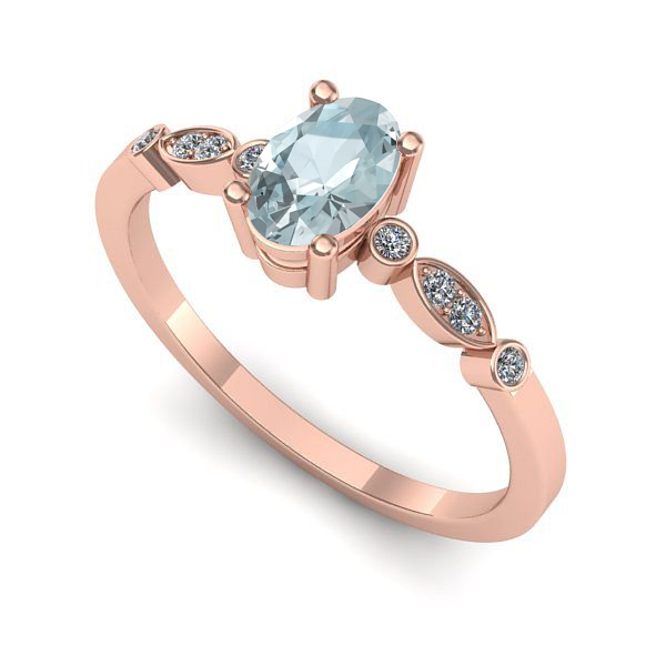 Inel din aur roz cu aquamarin