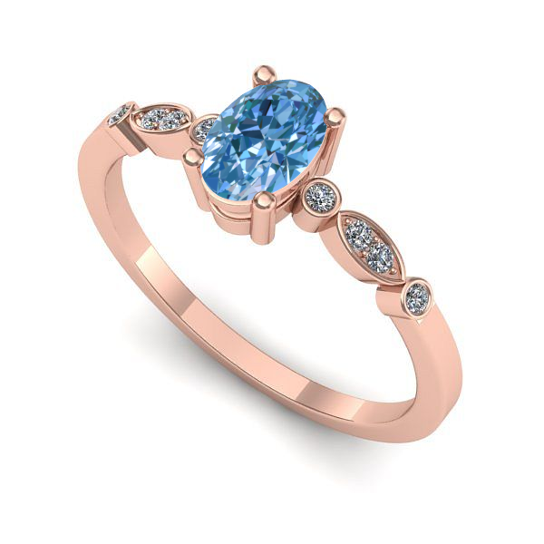 Inel de logodna din aur roz cu diamant de laborator albastru