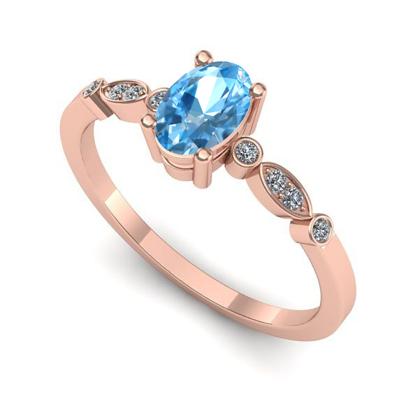 Inel din aur roz cu topaz blue