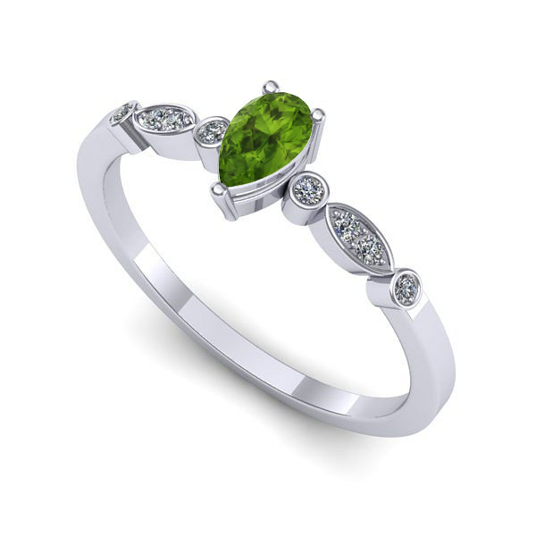 Inel de logodna din aur alb cu peridot
