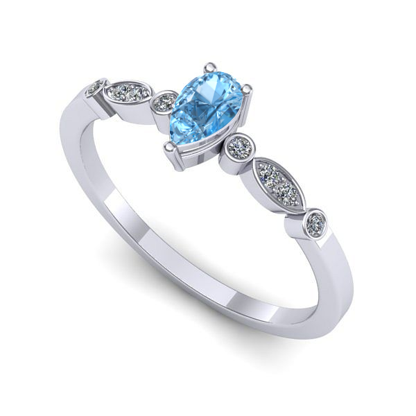 Inel de logodna din aur alb cu topaz blue