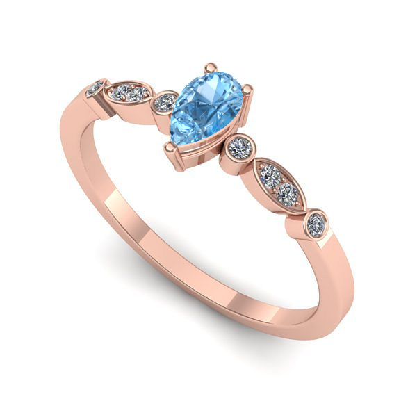 Inel logodna din aur roz cu topaz blue