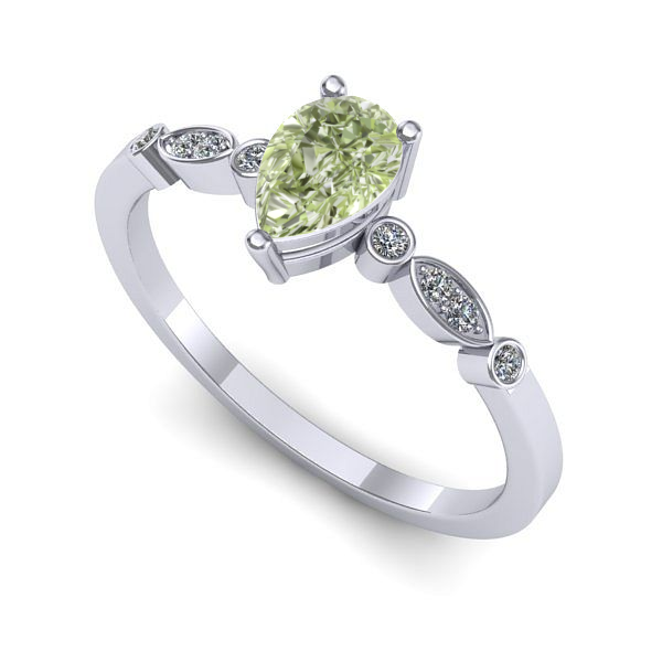 Inel logodna din aur alb cu diamant de laborator verde