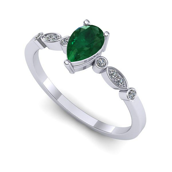 Inel logodna din aur alb cu smarald