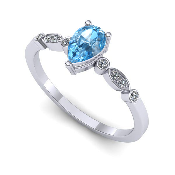 Inel din aur alb cu topaz blue