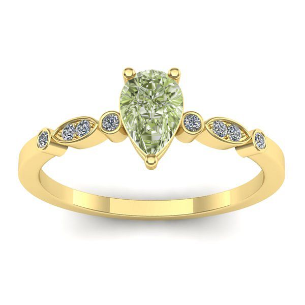 Inel logodna cu diamant de laborator verde lacrima