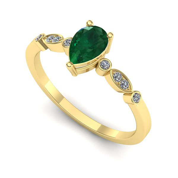 Inel de logodna din aur galben cu smarald