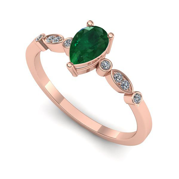 Inel de logodna din aur roz cu smarald