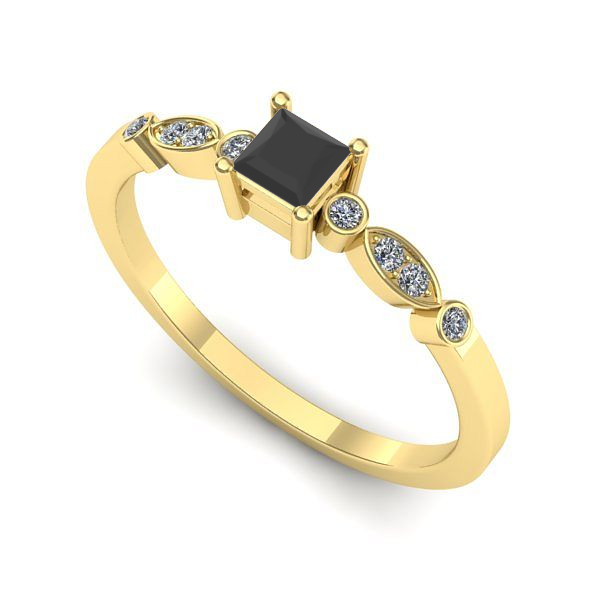 Inel din aur galben cu diamant negru