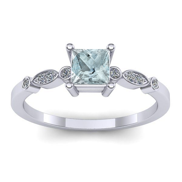 Inel de logodna cu aquamarin patrat