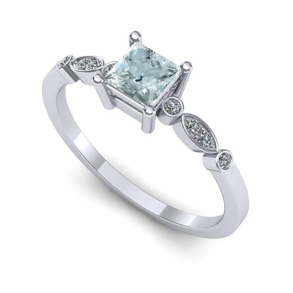 Inel din aur alb cu aquamarin