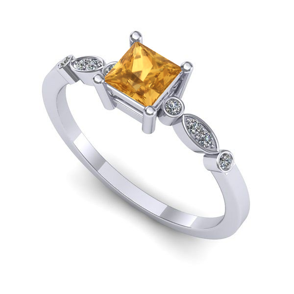 Inel logodna din aur alb cu citrin