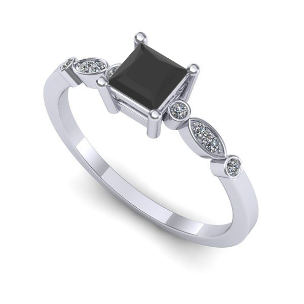 Inel logodna din aur alb cu diamant negru