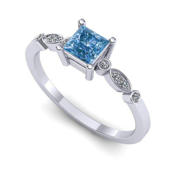 Inel logodna din aur alb cu diamant de laborator albastru