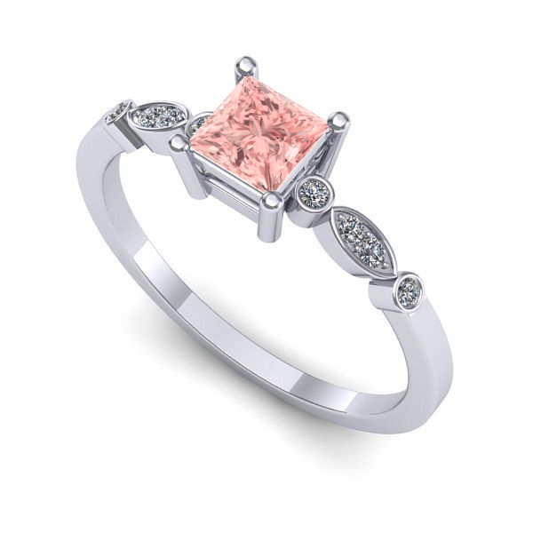 Inel din aur alb cu diamant de laborator roz