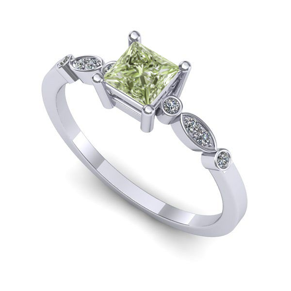 Inel de logodna din aur alb cu diamant de laborator verde