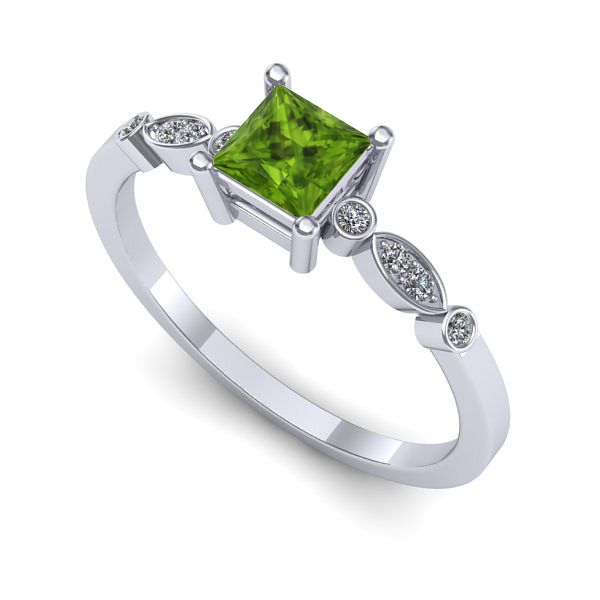 Inel de logodna din aur alb cu peridot