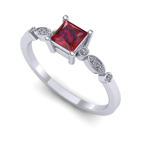 Inel din aur alb cu rubin