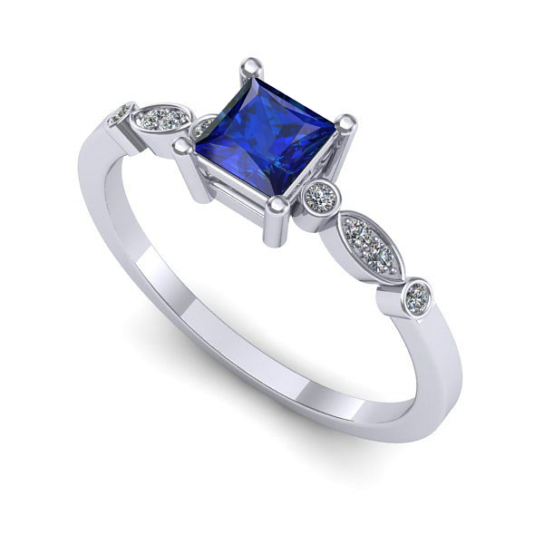 Inel de logodna din aur alb cu safir