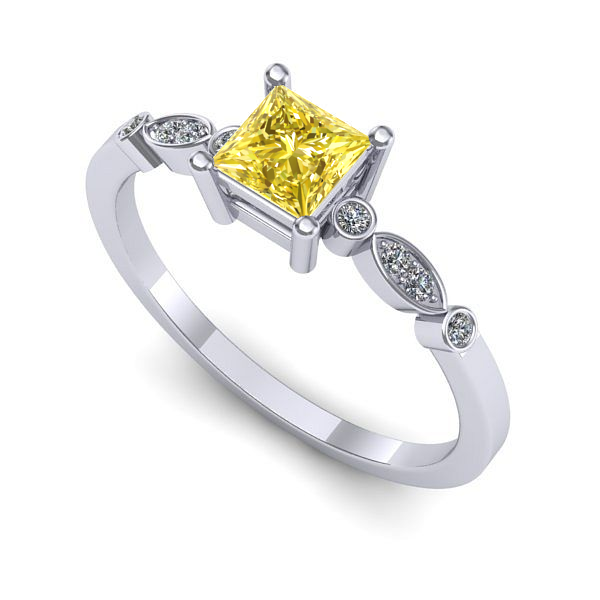 Inel logodna din aur alb cu safir galben