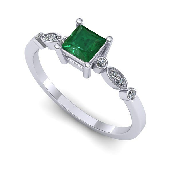 Inel de logodna din aur alb cu smarald