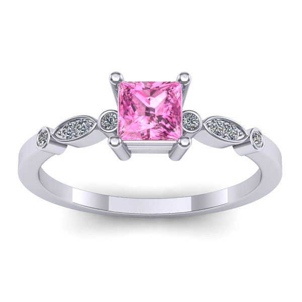 Inel de logodna cu safir roz patrat