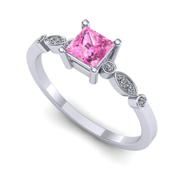 Inel logodna din aur alb cu safir roz